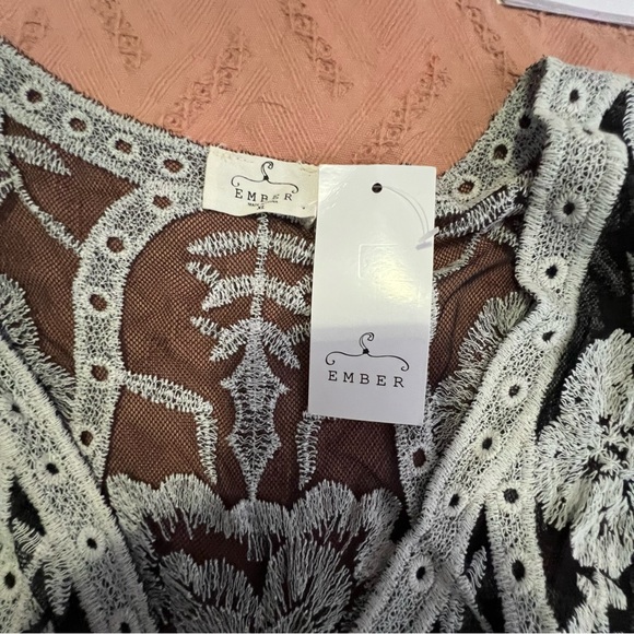 Ember Black White Sheer Unlined Lace Empire Waist Maxi Boho Romantic Dress Sz XL - Picture 11 of 13